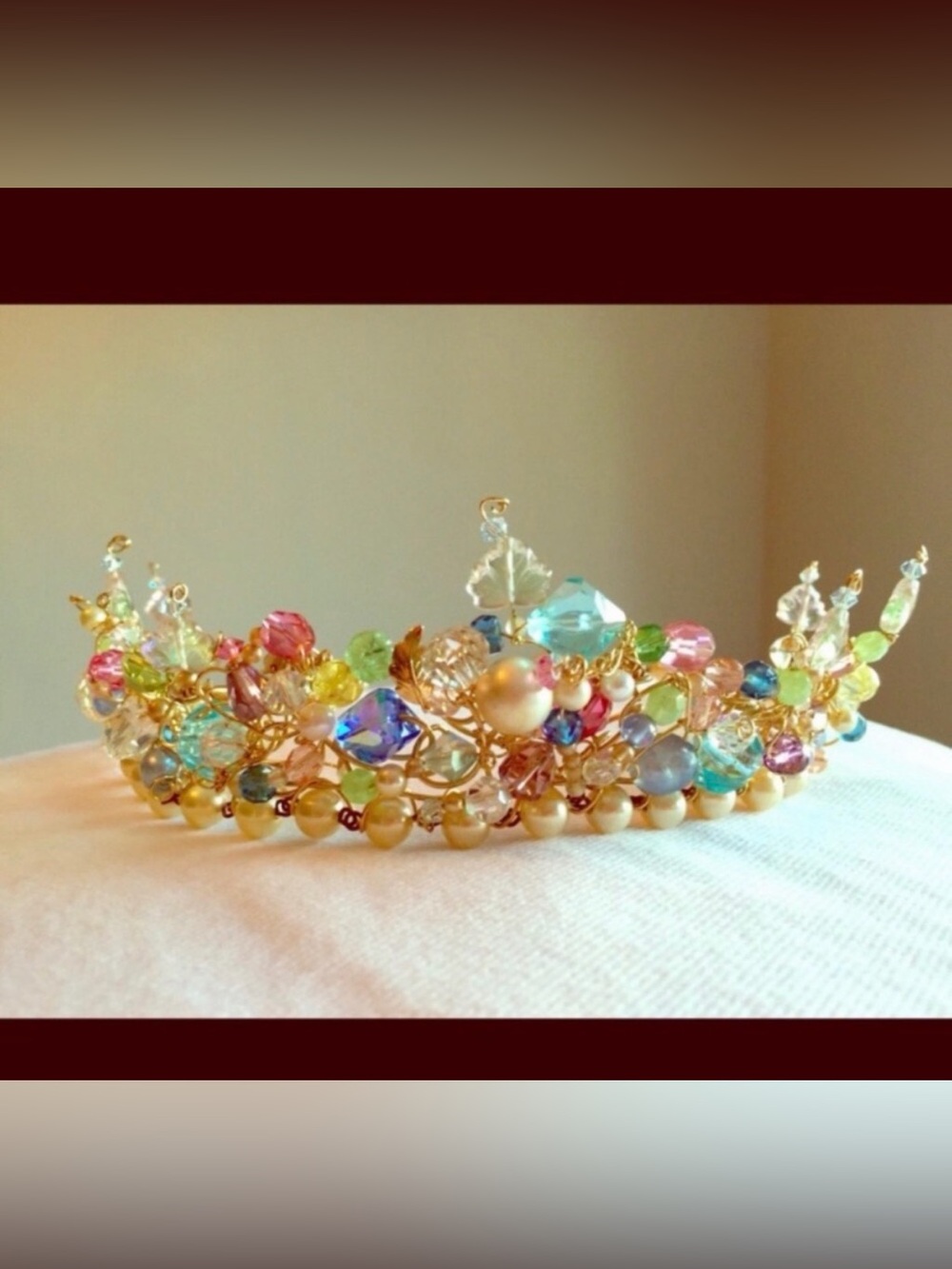 Handmade Gold Wire Multicolor Crystal Tiara - Women Accessories